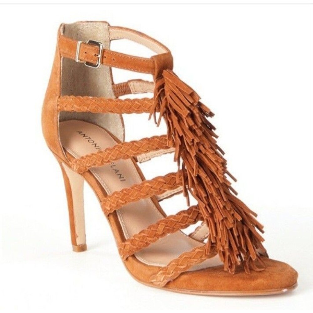 Antonio Melani Boho Suede Farris Fringed Heels Womens 10 M Chestnut